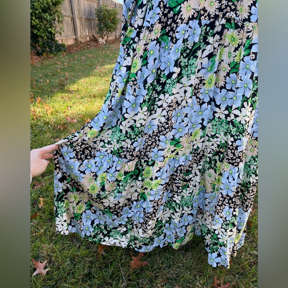 H&M Floral Tiered Long Maxi Dress Size XL Shift Collared Cottagecore Prairie‎ - Picture 4 of 11
